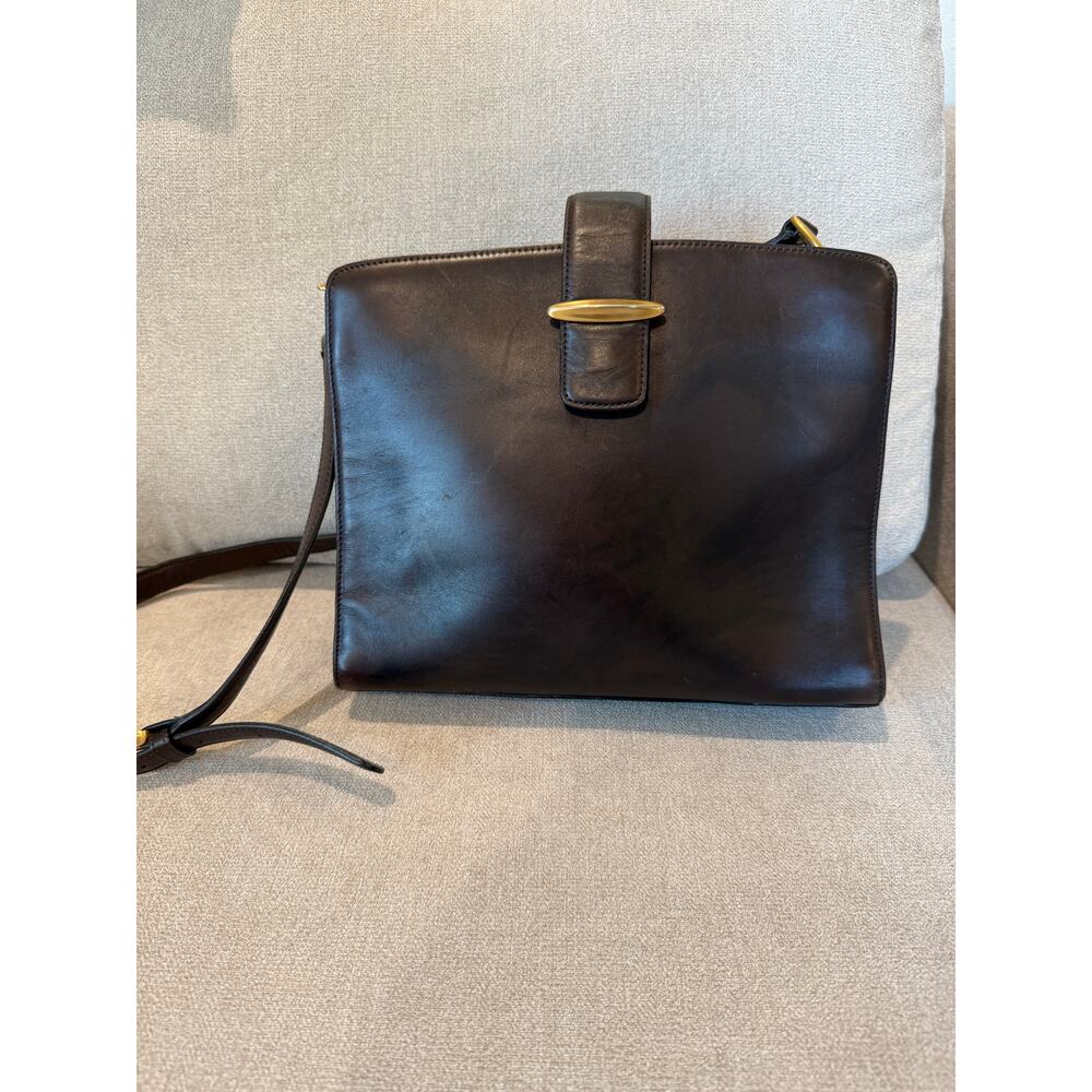 Dana Buchman Crossbody Bag Women Brown Leather Flap Gold Tone Hardware